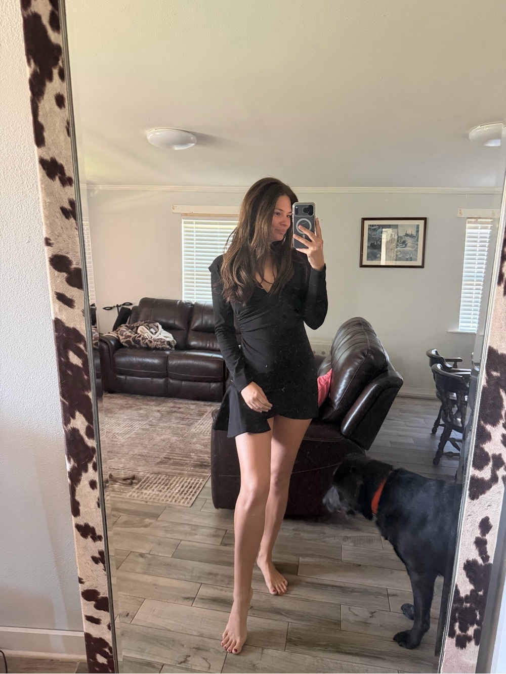 Emerald Sundae Black Wrap-Style Mini Dress